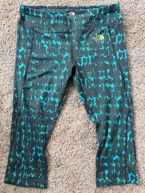 The North Face Black and Teal Patterned Performance Leggings